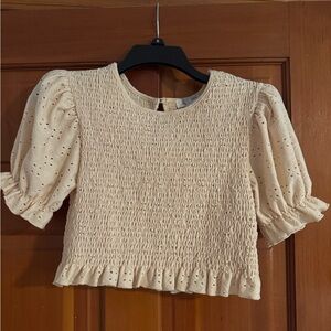 She + Sky Cream Smocked Crop Blouse